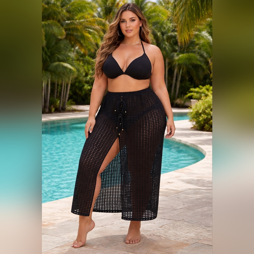 Mynah Black Crochet Cover Up Skirt 2X NWT Beach Swim Chic
